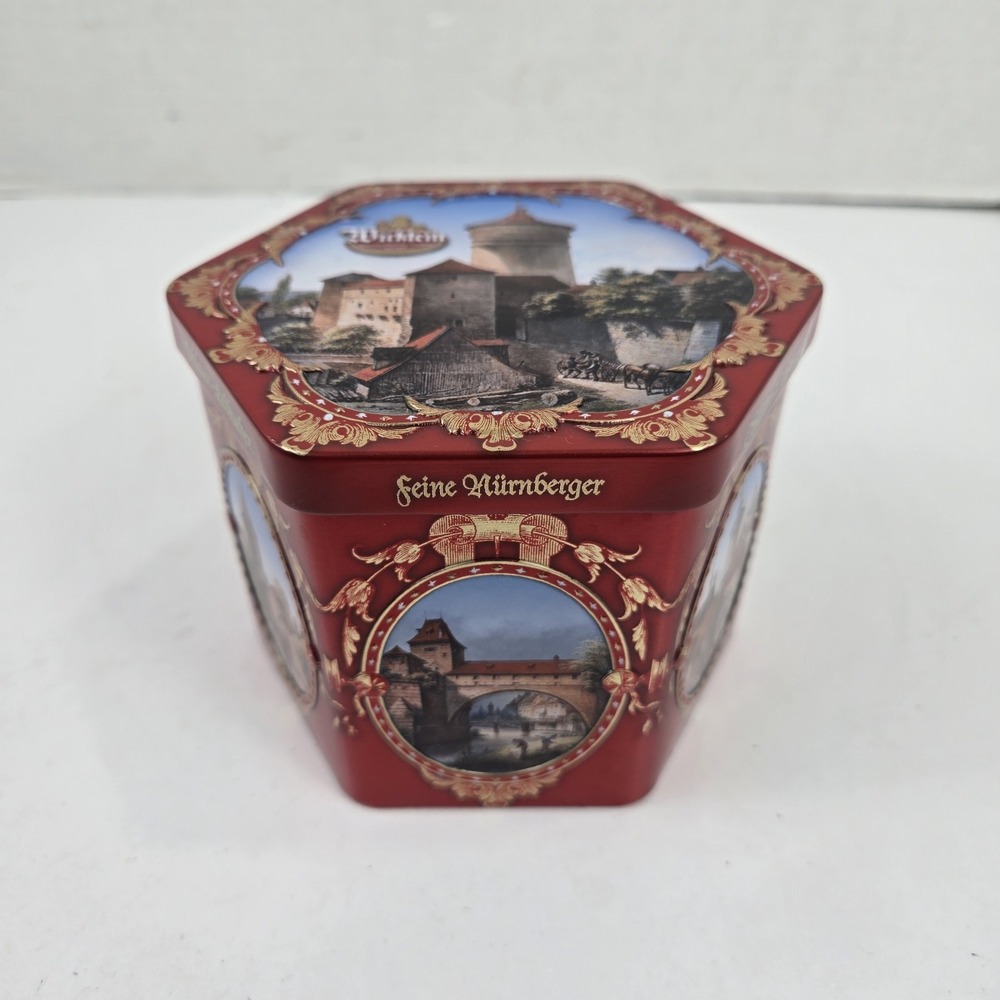 Gottfried Wicklein Hexagonal Decorative Tin German Landmarks Made in Germany 4x4